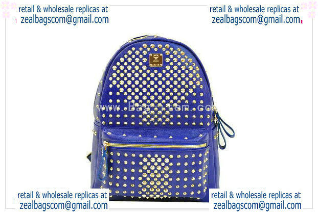 High Quality Replica MCM Stark Backpack in RoyalBlue Grainy Leather - Click Image to Close